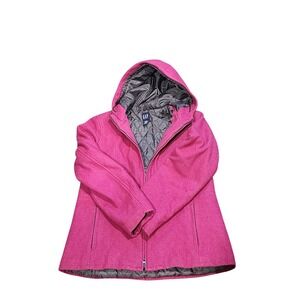 GAP Burgundy Wool Blend Hooded Jacket Quilted Lined‎ Warm Winter Coat Vintage